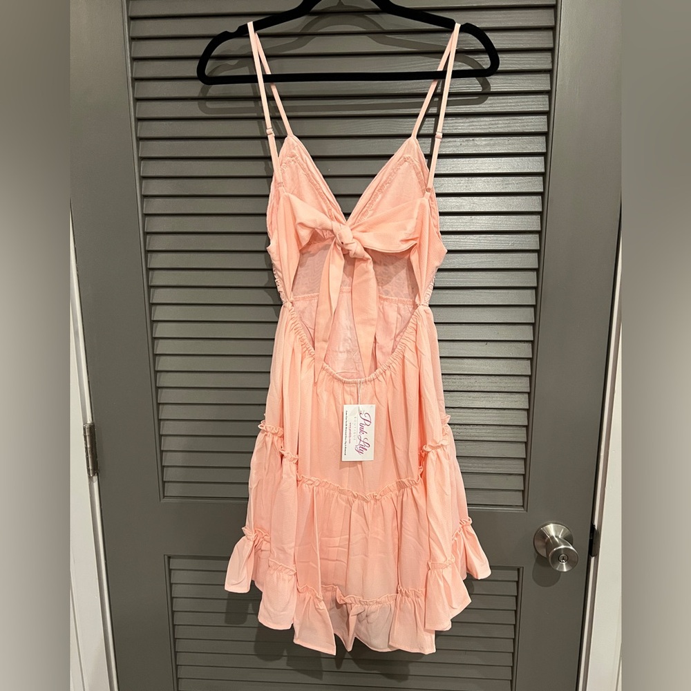 Pink Lily Blush Lace Tiered Dress - Picture 3 of 3